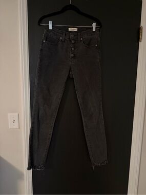 Madewell Denim High-Rise Button-Fly Skinny Jeans in washed black